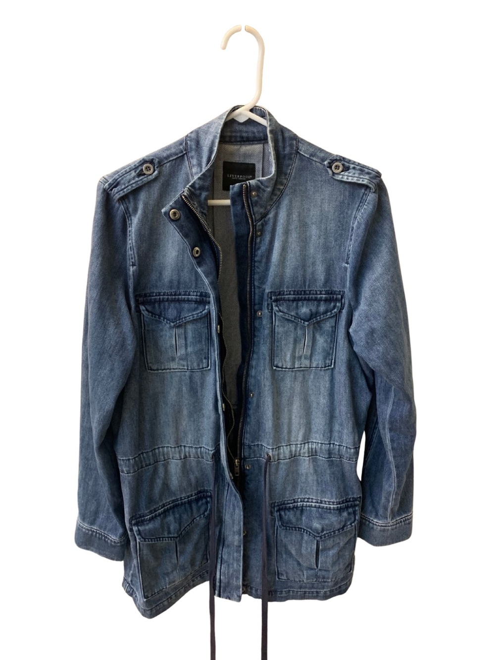 Liverpool Blue Jean Flight Jacket Denim Coat Military Army Utility Streetwear